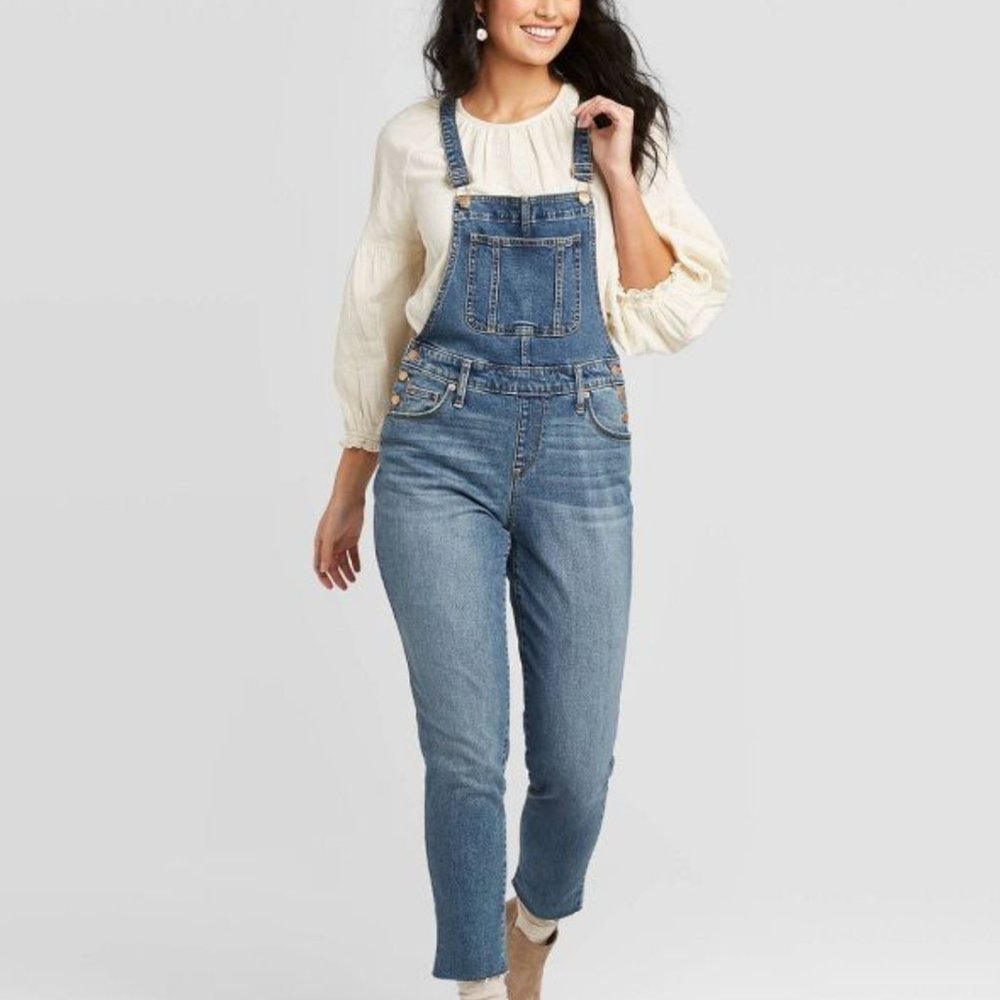 Universal Thread High-Rise Raw Hem Taper Denim Cropped Overalls 6 NWT